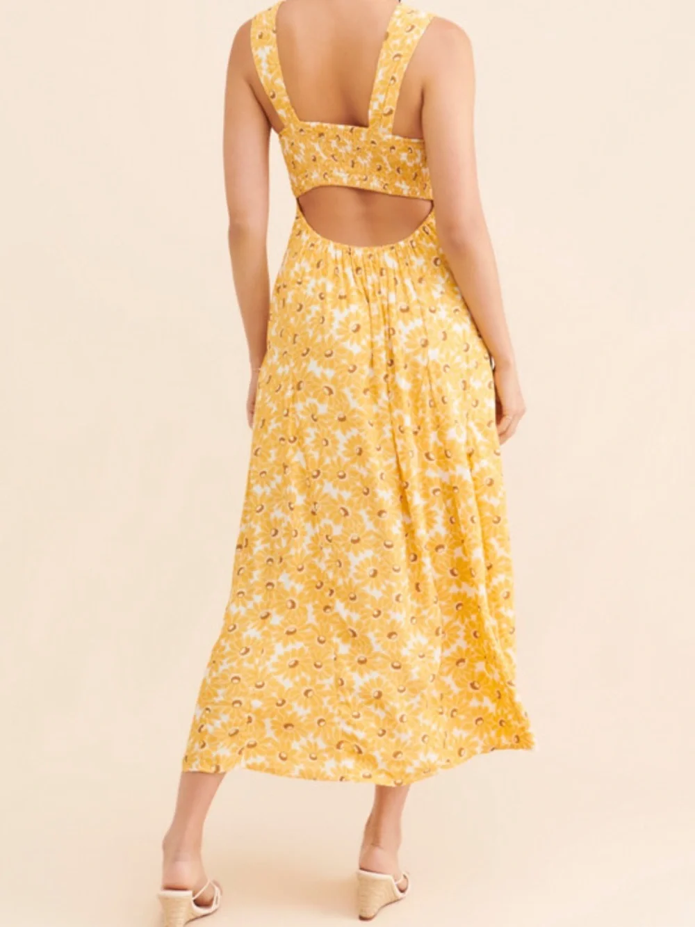 NWOT FREE PEOPLE Rosalee floral yellow Midi Dress size medium - Picture 3 of 9